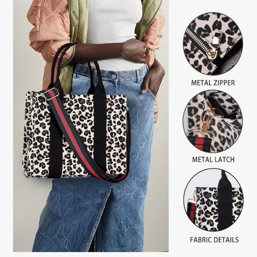 Leopard Print Tote Bag with Black Accents - Picture 4 of 5